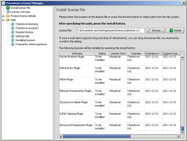 The ChemAxon License Manager GUI